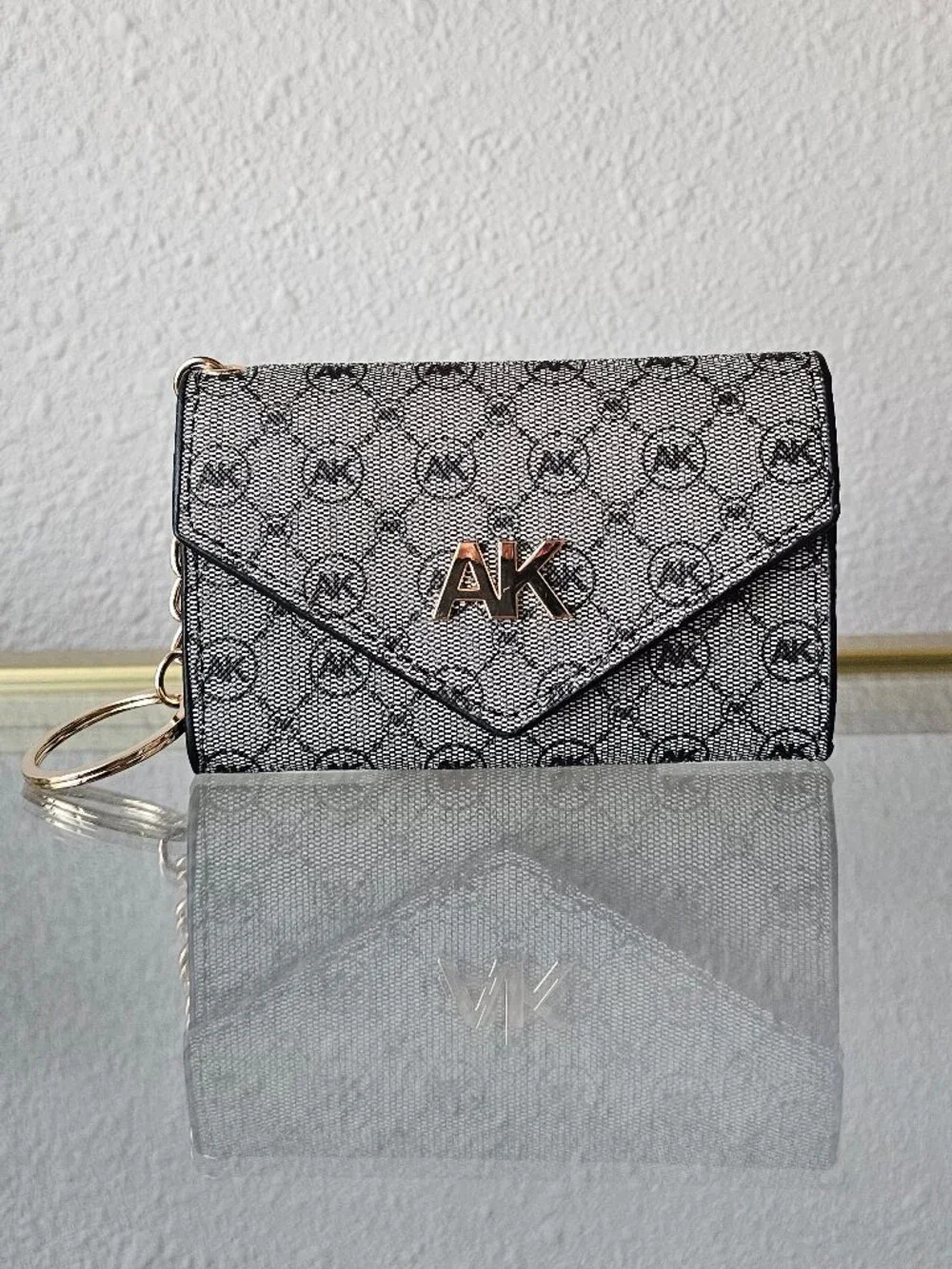 Anne Klein Silver Monogram Keychain Card Case Wallet